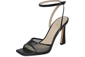 QIY Strappy Heels for Women Heeled Sandals Square Toe Heel Ankle Strap Stiletto Mesh High Heels Dress Shoes