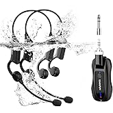 KIMAFUN IP67 Waterproof Wireless Fitness Microphone, 2.4G Lightweight Ergonomic Design Headset Mic Used in Swimming Pool, Fitness Sports, Yoga, Gym, Class, Speaker, Laptop, Tablet for 2 People, GWP92