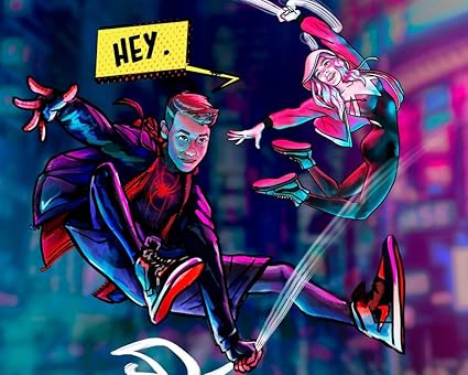 Portrait De Famille Personnalise A Partir De Photo Super Heros Portrait De Couple Marvel Spiderman Dans Le Spiderverse Miles Morales Spider Gwen 60x80cm Amazon Fr Cuisine Maison