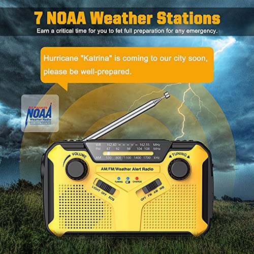 Emergency Radio, 2021 Newest Hand Crank Radio, Portable Solar Emergency Supplies, AM/FM NOAA Weather Radio with LED Flashlight&Reading Lamp, 3000mAh Power Bank for Phone, SOS Alarm for Survival