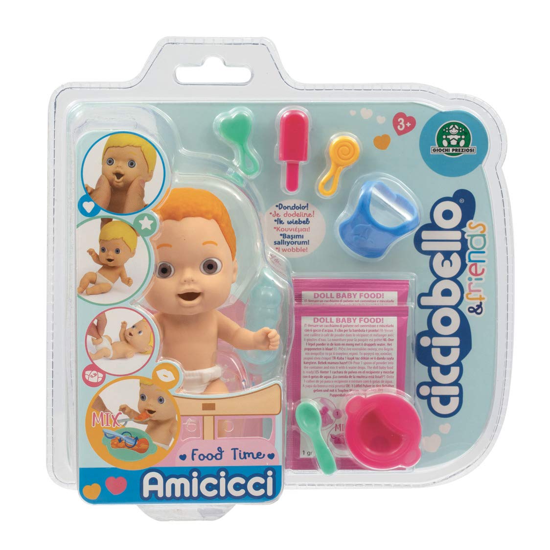 Cicciobello Amicicci CC0011, CC001100 Baby with Dinner Set and Accessories, Red Hair Model, Toy for Children from 3 Years,