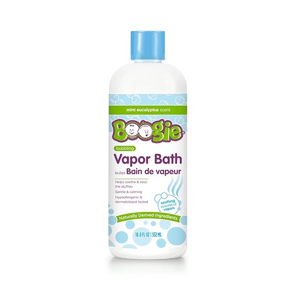 BOOGIE BUBBLING VAPOR BATH FOR KIDS – 18 FL OZ – GENTLE & CALMING BUBBLE BATH FOR KIDS – MADE WITH NATURAL ESSENTIAL OILS – MINT EUCALYPTUS SCENT – BABY BATHTIME ESSENTIALS