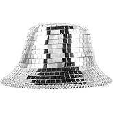 jojofuny Mirror Disco Bucket Hat for Women Reflective Cowgirl Hat for Festivals Parties Halloween Silver Embellished Accessory for Music Events and Nightclubs