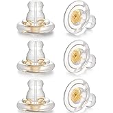 Formulen Silicone Earring Backs, 6pcs 18K Gold Silicone Earring Backs Replacements, Locking Earring Backs for Studs/Droopy Heavy Earring, Hypoallergenic Soft Clear Earring Backs for Adults&Kids Gold