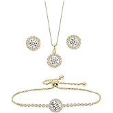 UDYLGOON Bridesmaid Bride Wedding Jewelry Set - Round Cubic Zirconia Earrings Necklace Bracelet Set,Hypoallergenic Prom Party Jewelry Gift for Her