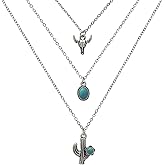 Opalaysria Boho Turquoise Layered Western Necklace for Women Bull Head Cowboy Hat Boots Cactu Pendant Necklace Western Jewelry for Women Cowboy Chic Cowgirl Accessory Country Concert Outfit