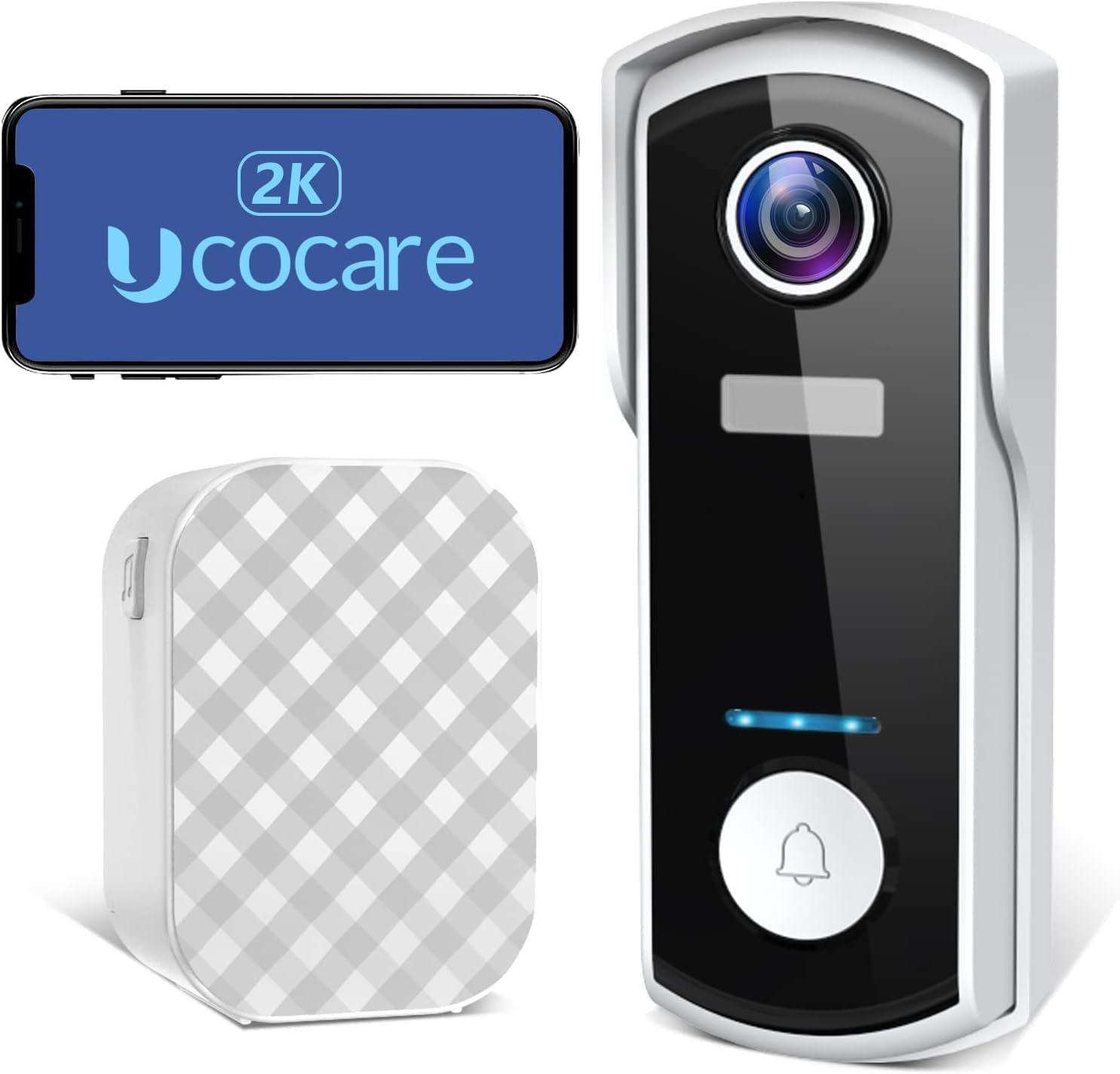 UCOCARE Wireless Video Doorbell Camera with Chime, 2K/4MP Camera Doorbell WiFi, AI Motion Detection, Voice Changer/Message, 2-Way Audio, Night Vision, 10000mAh Battery, IP66, Support SD/Cloud Storage