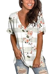 Workout Shirts for Women Floral Tops Summer Clothes
