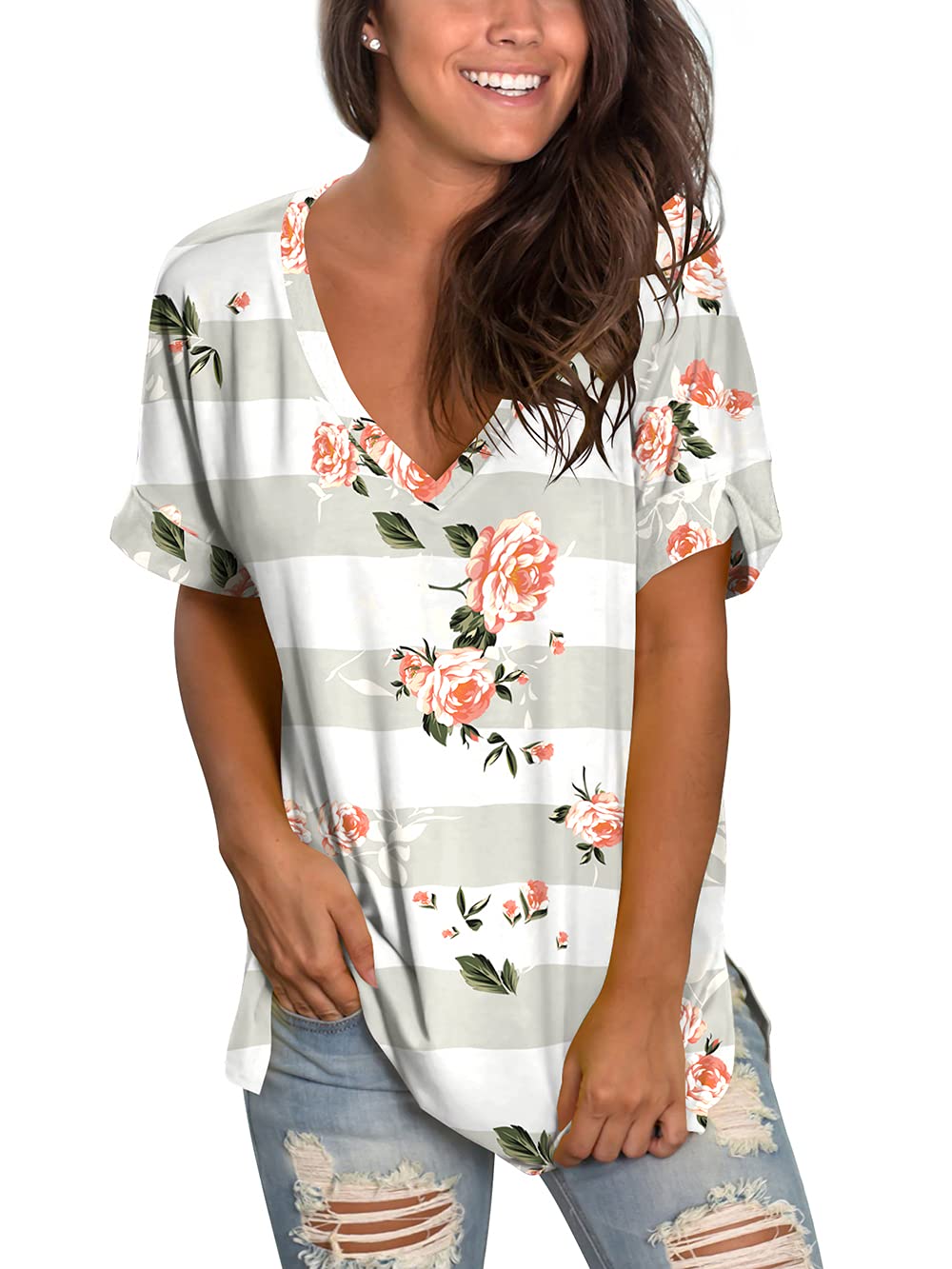 Workout Shirts for Women Floral Tops Summer Clothes