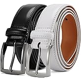 DOOPAI Men's Genuine Leather Dress Belt 2Pack - Handmade Classic Casual and Business Belt, 100% Cow Leather Prong Buckle,
