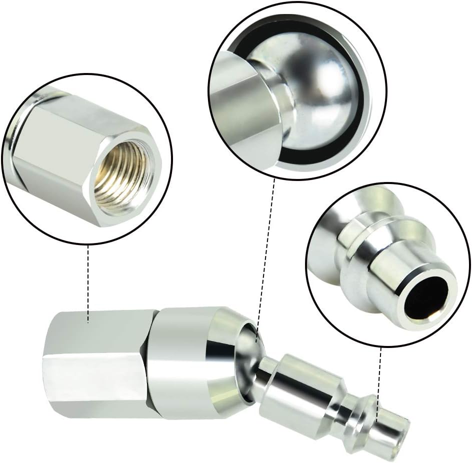 Gasher 1/4" Swivel Air Plug, 3-Pack Industrial Swivel Coupler and Plug, 1/4-Inch NPT Female Thread, Air Hose Fittings - - 