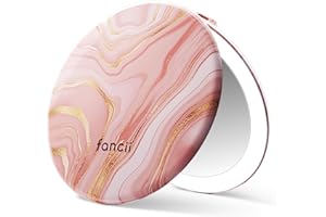 Fancii Taylor LED Lighted Travel Makeup Mirror, Rechargeable, 10x /1x Magnifying, Tru-Glow Lighting System, XL Large 5” Wide | Compact Mirror for Purses (Marble Rose)