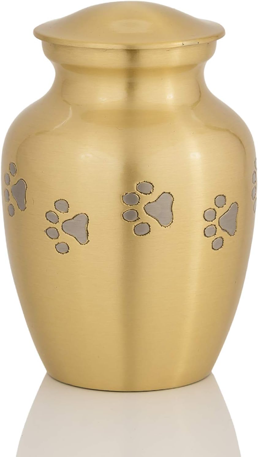 Enshrined Memorials Cremation Urn for Ashes - Cerberus Series Affordable Brass Handcrafted Pets Dogs Cats Funeral Burial Small 6 inch Paw Prints