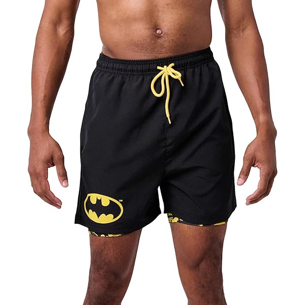 Batman Classic Bat Logo Men's Black Drawstring Sleep Pajama Shorts