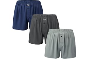 BAMBOO COOL Men's Boxers Underwear Boxer Shorts for Men Classic Loose Stretch Short （3 Pack