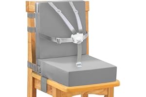 SMZCTYI Toddler Booster Seat for Dining Table, 5 Point Buckle Child Booster Seat for Table with Backrest, PU Waterproof Easy Cleaning Dining Booster Seat Adjustable Seat Belts & Non-Slip Bottom (Grey)
