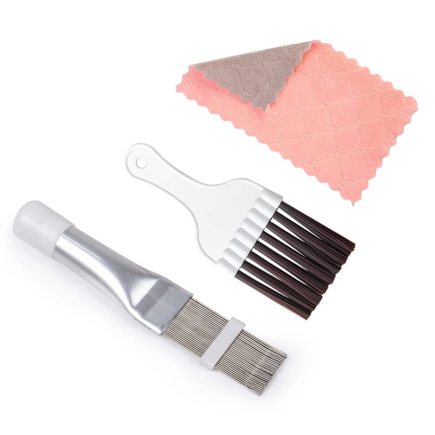 1 Piece Air Conditioner Cleaning Brush and 1 Piece Wing Cleaning Comb, with 1 Piece Rag, Refrigerator Serpentine Cleaning Brush, Air Conditioner Condenser Brush