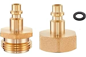 FABULWAY Lead-Free Brass Winterize Blow Out Adapter for Sprinkler Systems Air Compressor Quick Connect 1/4" Quick Connect Plug to GHT 3/4" Garden Hose Fitting for RV, Travel Trailer, Boat & Camper