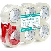 BOMEI PACK Packing Tape, Mailing & Storage Tape Clear, 1.88" x 100m, 6 Rolls with Hand-held Dispenser