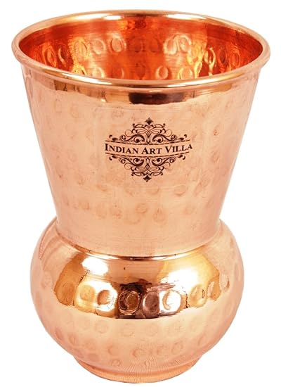 Indian Art Villa Copper Mathat Glass Tumbler, Hammer Design, 300 ML
