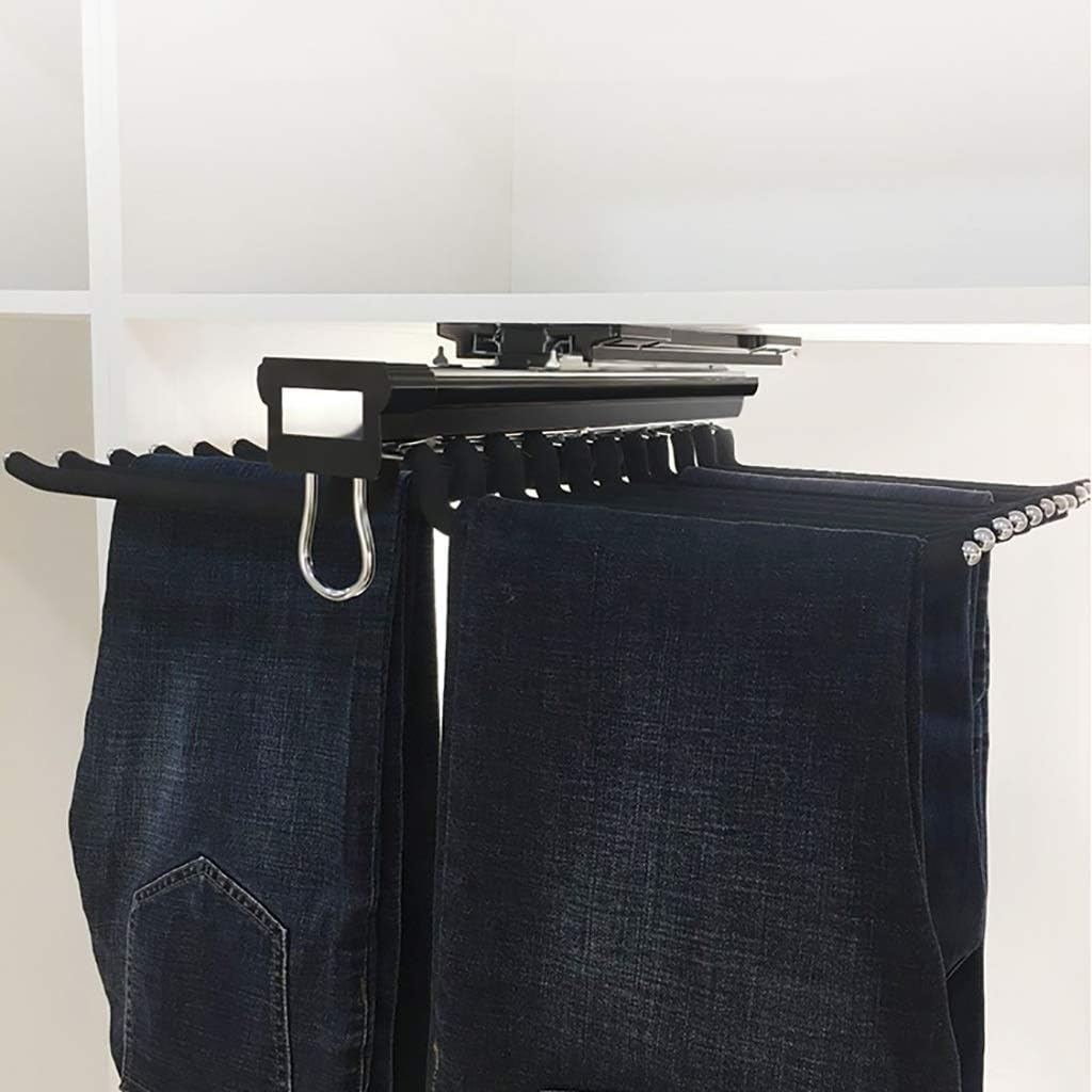 FKhanger Pull Out Trousers Rack,Tie Holder with Damper Rail,Extendable Wardrobe 20 Pairs of Pants Rack (46cm)