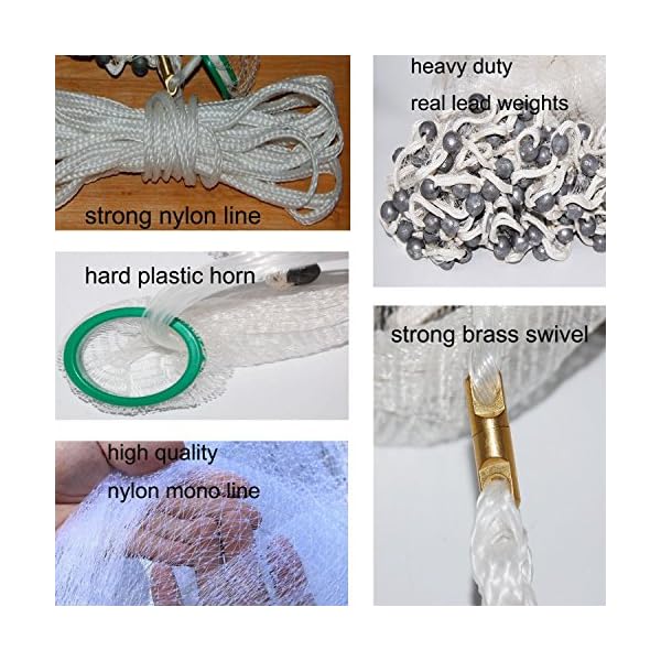 9ft-38-Mesh-Size-1lb-Clear-Saltwater-Cast-Net-with-a-Handy-Bucket
