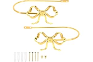 2 Pcs Bow Curtain Holdbacks, Elegant Gold Stylish Metal Modern Decorative Curtain Tiebacks, Wall Mounted Bow Wall Hooks for H