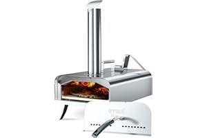 GYBER Henson Outdoor Pizza Oven Portable 12" Stainless Steel Backyard Grill Wood Pellet and Charcoal Fired Pizza Maker for Outdoor Garden or Camping Cooking with Pizza Stone, Foldable Legs