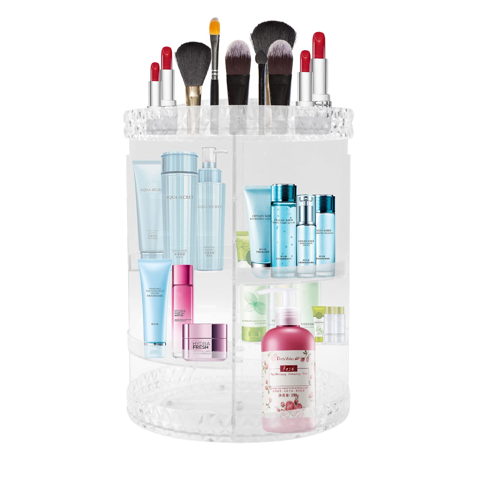 Yuehuamech Makeup Organiser Rotating Makeup Organiser Rotating Cosmetic Display Stand Storage Box Cosmetic Organizer for Countertop Vanity Bathroom Bedroom