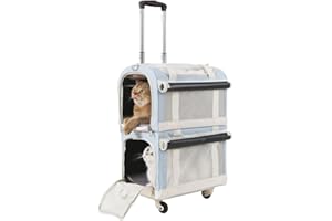 MORNYRAY Extra Large Double Pet Carrier with 2 Detachable Carrier Bags, Cat Carrier Soft with Wheels for 2 Extra Large Cats or Small Dogs, Portable Cat Rolling Carrier for Car Travel Bus Subway, Blue