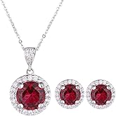 AMYJANE Halo Crystal Jewelry Set - Sterling Silver Round Cubic Zirconia Crystal Bridal Pendant Necklace Earrings Set for Wedding Bride Bridesmaids