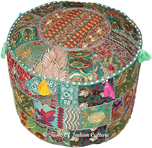 Large Green 22" Round Ottoman Pouf Stool Chair Moroccan Indian Handmade Decor