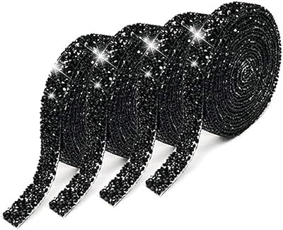 Zayejod 4 Rolls Black Resin Rhinestone Ribbon Self-Adhesive 10mm