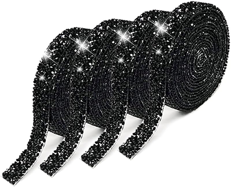 Zayejod 4 Rolls Black Resin Rhinestone Ribbon Self-Adhesive 10mm