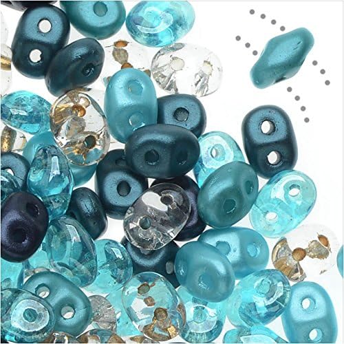 SuperDuo, Czech Glass 2-Hole Seed Beads 5.5x3mm, 24 Gram Tube, Caribbean Seas
