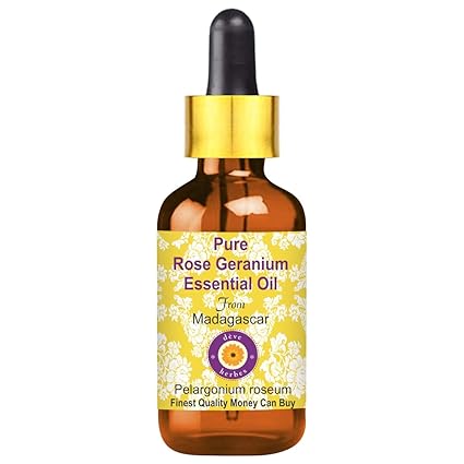 Deve Herbes Pure Rose Geranium Essential Oil (Pelargonium Roseum) with Glass Dropper 100% Natural Therapeutic Grade Steam Distilled for Personal, 10 ml