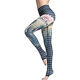 Witkey Women Yoga Pants Printed Over The Heel Stirrup Yoga Leggings High Waist Power Flex Capris Leggings for Fitness Running