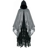 Grim Reaper Hooded Cloak for Men Women Halloween Costumes Cosplay Props | Linen Scary Cloak With Black Mesh Outer Layer Design for Grim Reaper, Witch, Wizard &amp; Campire Cosplay