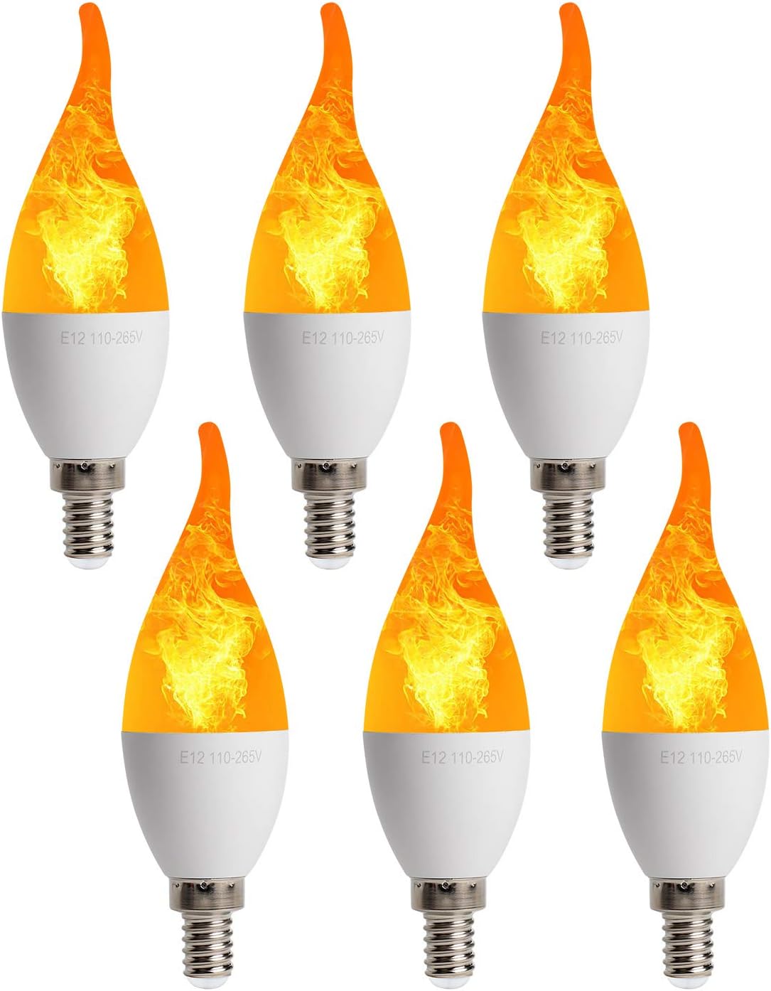 6 Pack LED Flame Effect Candelabra Light Bulb - 3 Modes (Emulation General Breathing) - 2W 1800K Warm White - E12 Base LED Chandelier Bulbs for Home Hotel Indoor Outdoor Bar Party Decoration