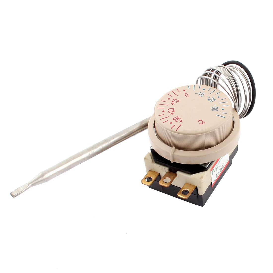 sourcingmap NC AC 250V 16A AC 380V 12A -30 to 30C Temperature Control Switch Capillary Thermostat for Oven Refrigerator Heater