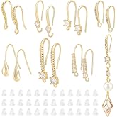 UNICRAFTALE 14Pcs 7 Style Real 18K Gold Plated French Earring Hooks Rhinestone Earring Hooks Metal Zirconia French Earrings Hooks Ear Wire with Loops and Plastic Ear Nuts for DIY Jewelry Making