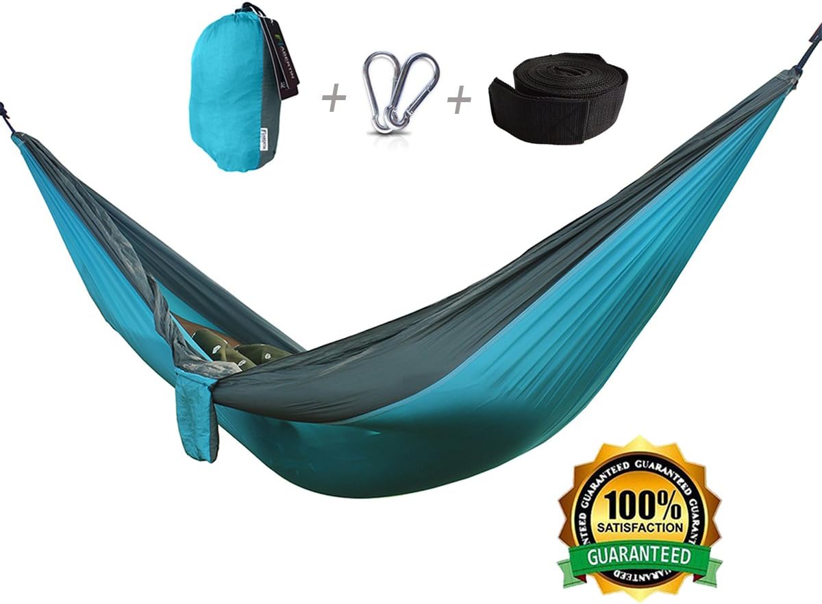 Parachute Camping Hammock, [with Straps & Carabiners] Abertin Lightweight Portable Nylon Hammock Swings for Light Travel, Backpacking, Camping, Hiking, Beach, Yard