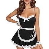 Satohom Women Sexy Maid Costume Contrast Lace French Maid Outfit Babydoll Lingerie Fancy Dress Role Play Apron Cosplay
