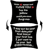 Never Forget That I Love You HUG This Pillow Until You Can HUG Reversible Decor Throw Pillow Case Decor for Home Bedroom, 18'' x 18'' Pillow case, Gifts Long Distance Relationship, Boyfriend (black)