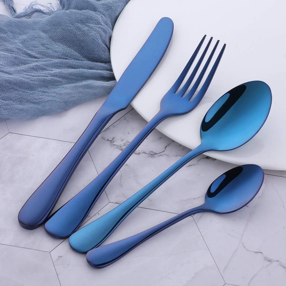 Buyer Star 4pcs Blue Stainless Steel Cutlery Set, 304 18/10 Flatware Dinnerware Utensil Kit, Table Knife Fork Dessert Spoon Teaspoon - Image 3