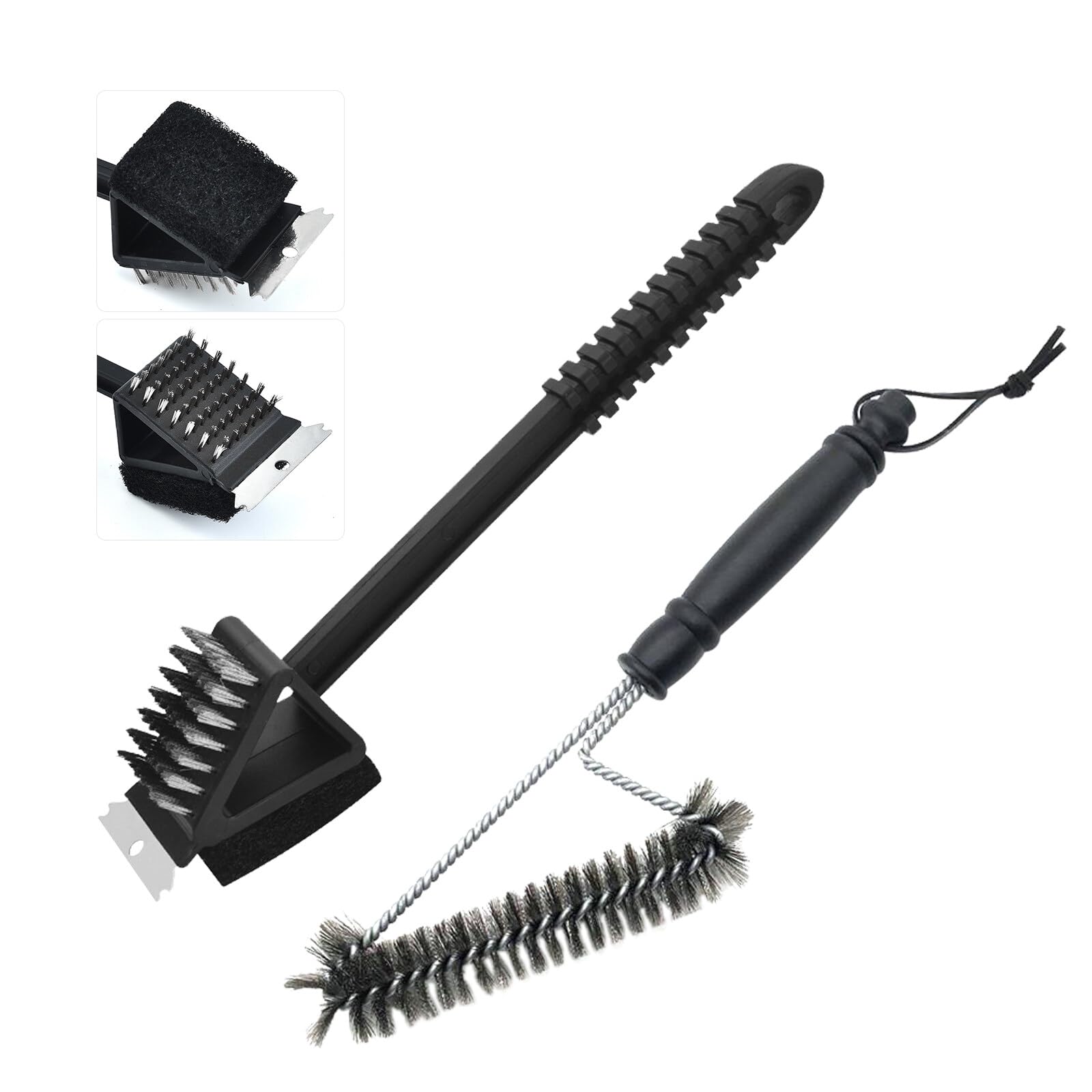 Fyfjur 2 Pcs BBQ Cleaning Brush, 3 in 1 Easy and Effective BBQ Cleaning Kit with Stainless Steel Scraper, Grill Brush for Charcoal Electric Gas Grill