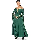 Kucos Womens Green Cosplay Costume Queen Dress Cloak Robe Medieval Suit Princess Uniform Halloween