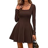 BTFBM Square Neck Dress for Women Casual Spring Long Sleeve Knit Pleated Elegant Classy 2026 Fall Cocktail Mini Dresses