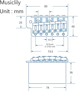Wilkinson 10.5mm ビンテージスタイル フルブロックST ギタートレモロユニット ブリッジ 寸法表