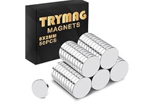 TRYMAG Refrigerator Magnets 8x2mm 50Pcs, Small Round Magnets, Tiny Disc Magnet for Whiteboard, Fridge, Office, Hobbies, Craft